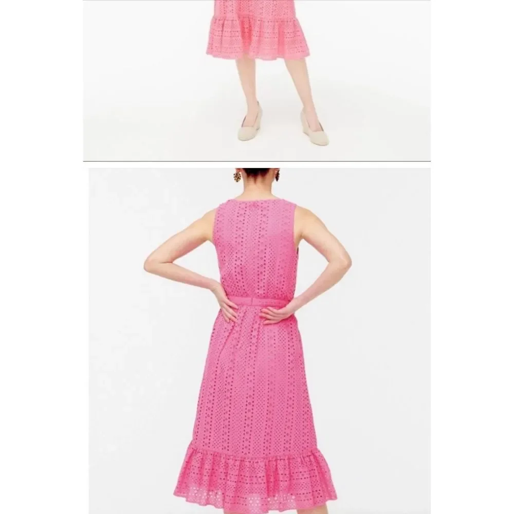 J.‎ Crew Pink Eyelet Lace Lined Midi Dress Size 6 Classic Ruffled Preppy - Picture 2 of 11